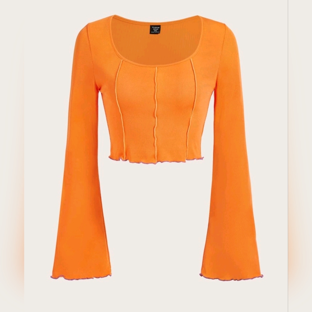 SHEIN EZwear Plus Seam Detail Lettuce Trim Tee